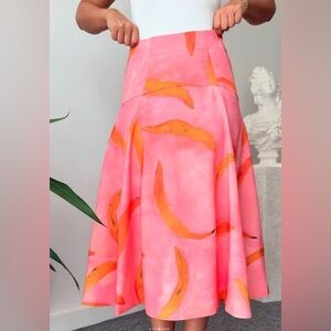 ZARA M Banana Print Pink Midi Full Skirt NWT